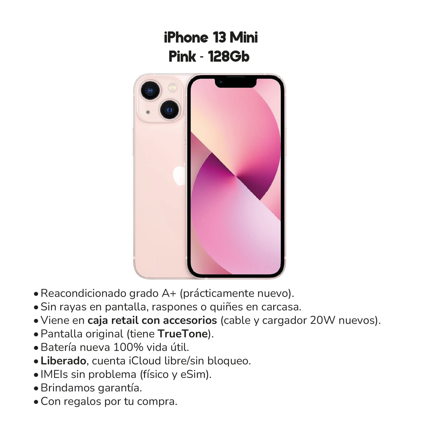 iPhone 13 Mini Pink (Rosa) 128Gb - Reacondicionado A+